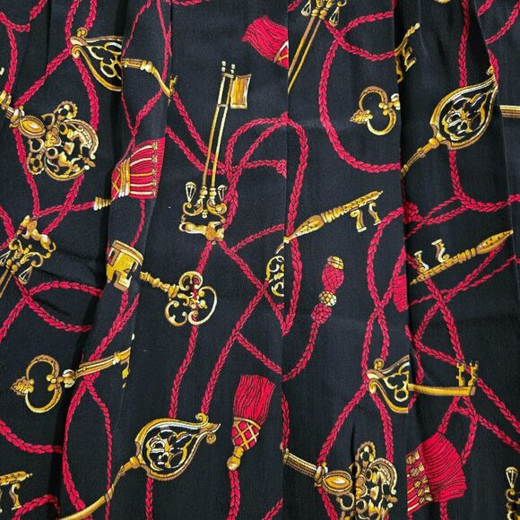 VTG Talbots 10P Petite Black Maxi Skirt A-Line Equestrian Horse Bit Chain Print - Picture 3 of 9